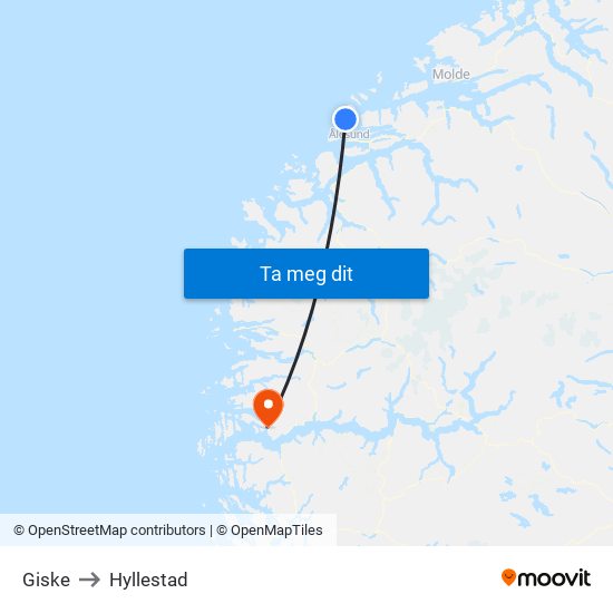 Giske to Hyllestad map