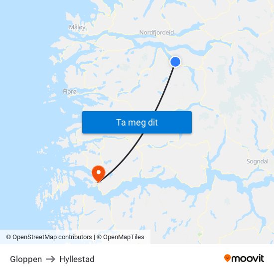 Gloppen to Hyllestad map