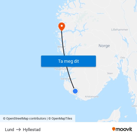 Lund to Hyllestad map