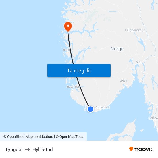 Lyngdal to Hyllestad map