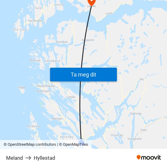 Meland to Hyllestad map