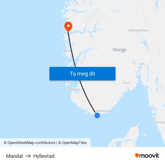 Mandal to Hyllestad map