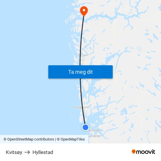 Kvitsøy to Hyllestad map