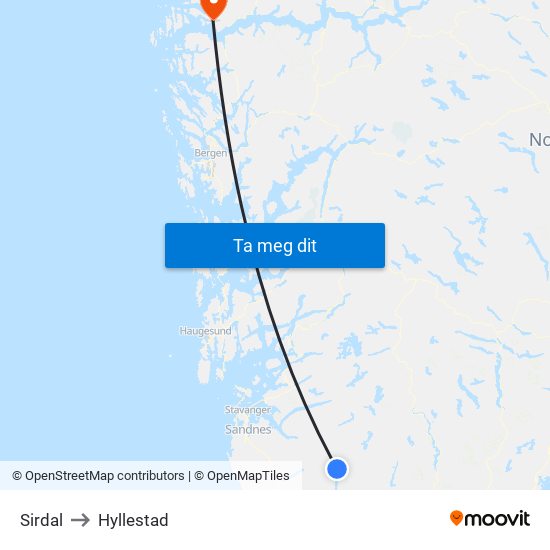 Sirdal to Hyllestad map