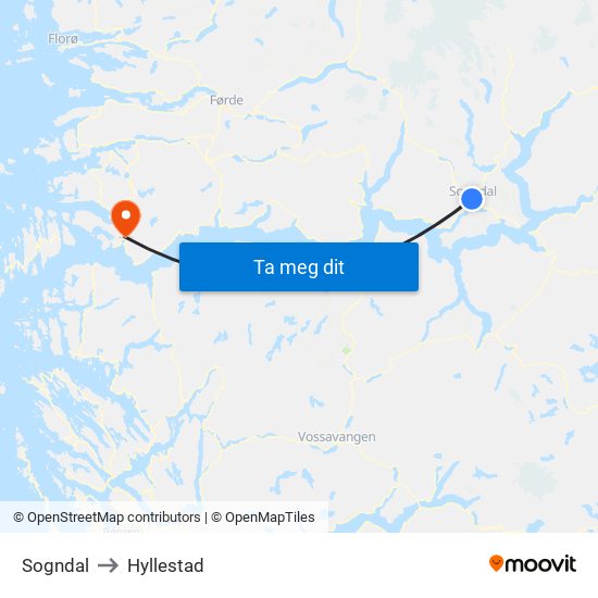 Sogndal to Hyllestad map