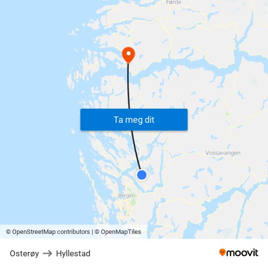 Osterøy to Hyllestad map