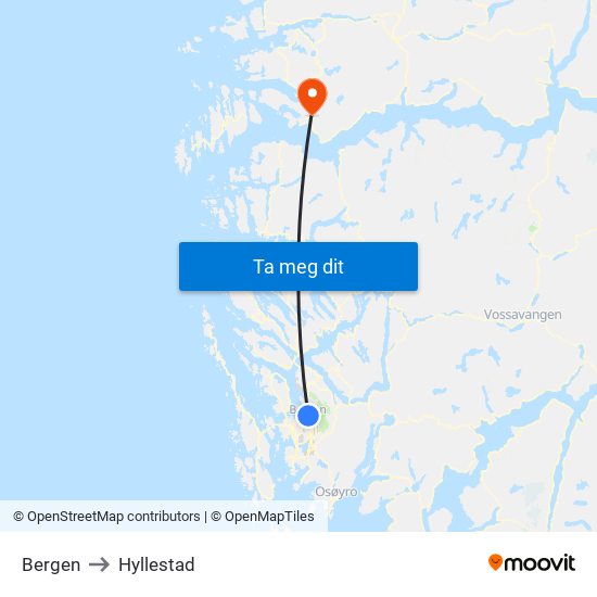 Bergen to Hyllestad map