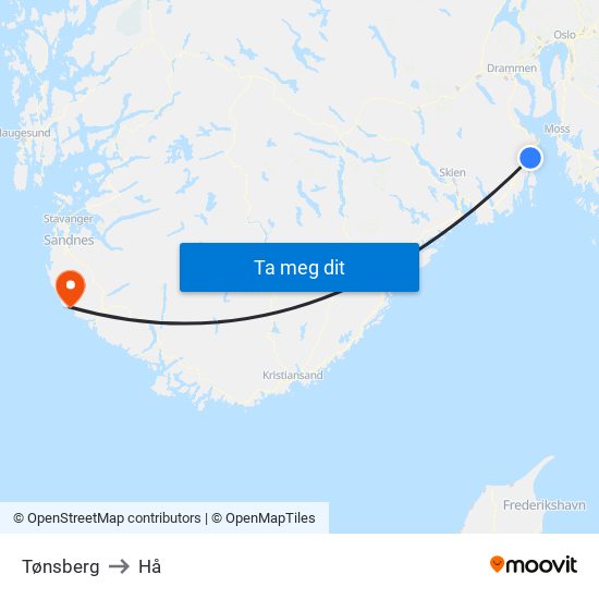 Tønsberg to Hå map