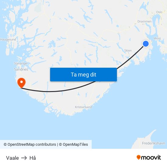 Vaale to Hå map