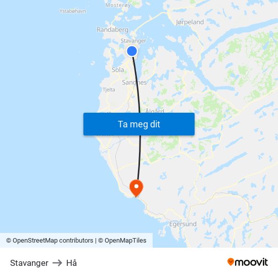 Stavanger to Hå map