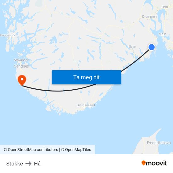 Stokke to Hå map