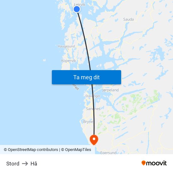 Stord to Hå map