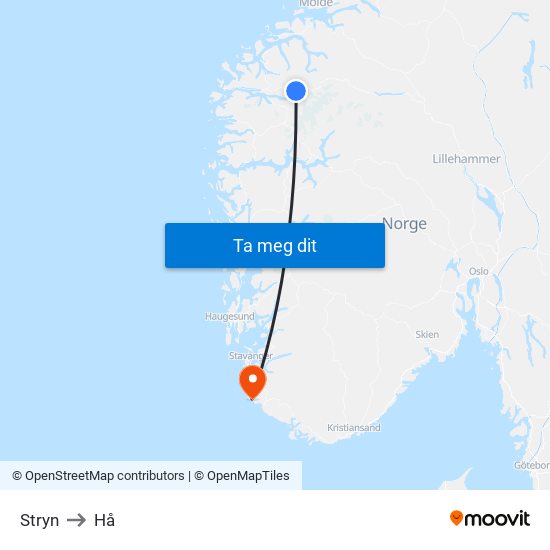 Stryn to Hå map