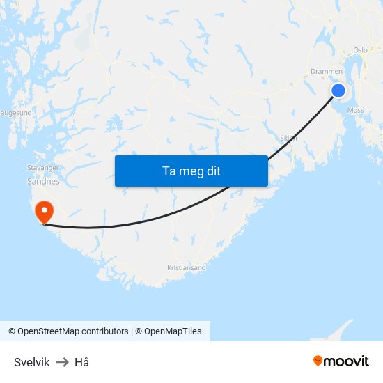 Svelvik to Hå map