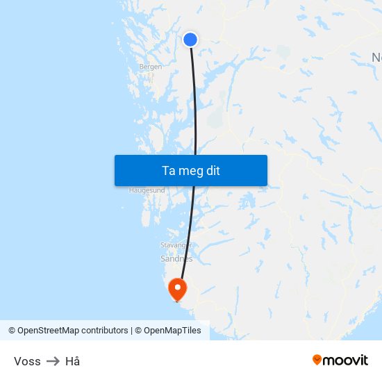 Voss to Hå map