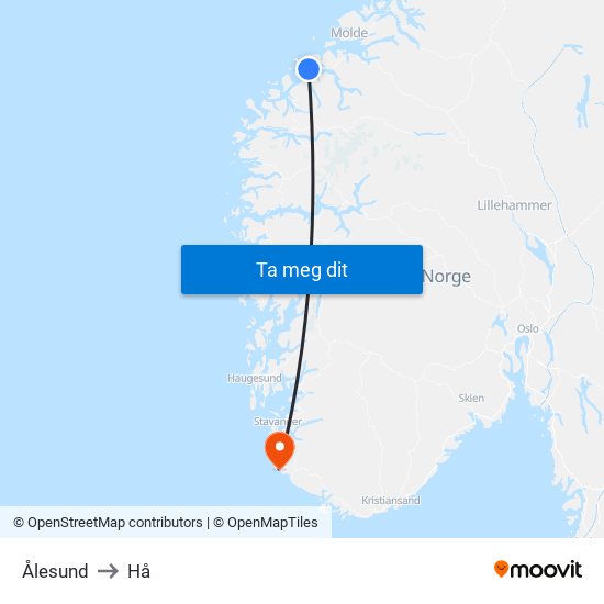 Ålesund to Hå map