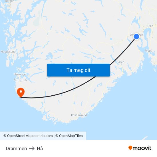 Drammen to Hå map