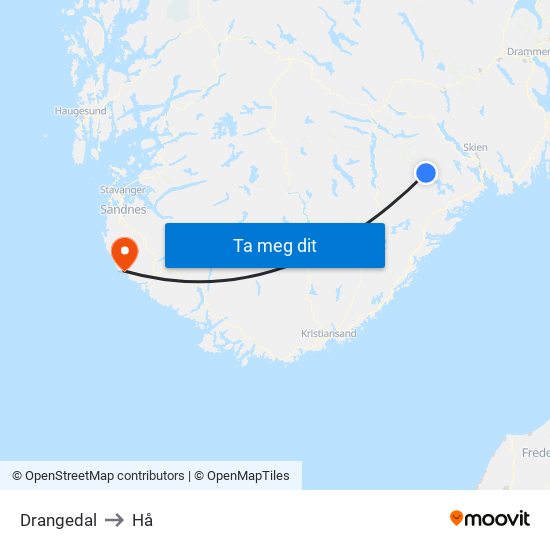 Drangedal to Hå map
