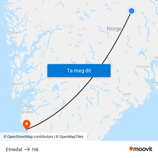 Etnedal to Hå map