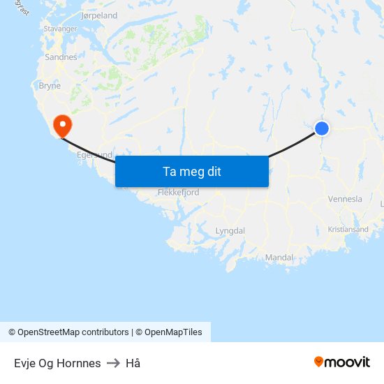 Evje Og Hornnes to Hå map
