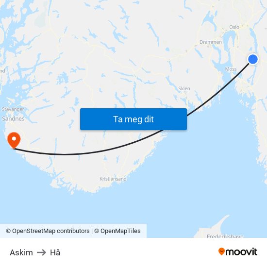 Askim to Hå map