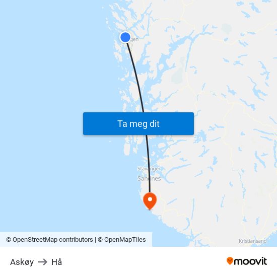 Askøy to Hå map