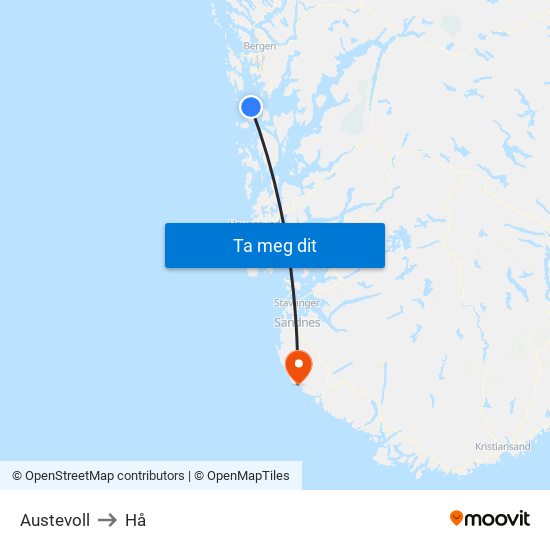 Austevoll to Hå map