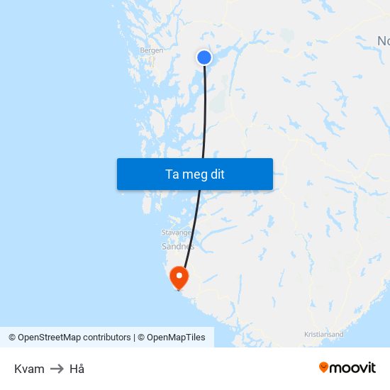 Kvam to Hå map