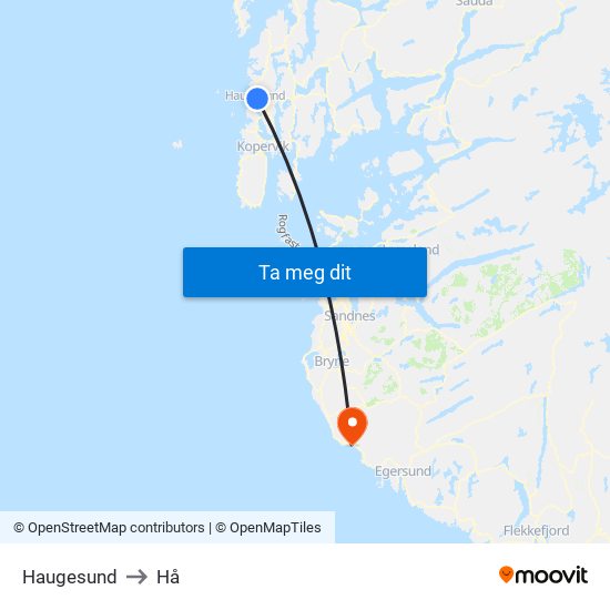 Haugesund to Hå map