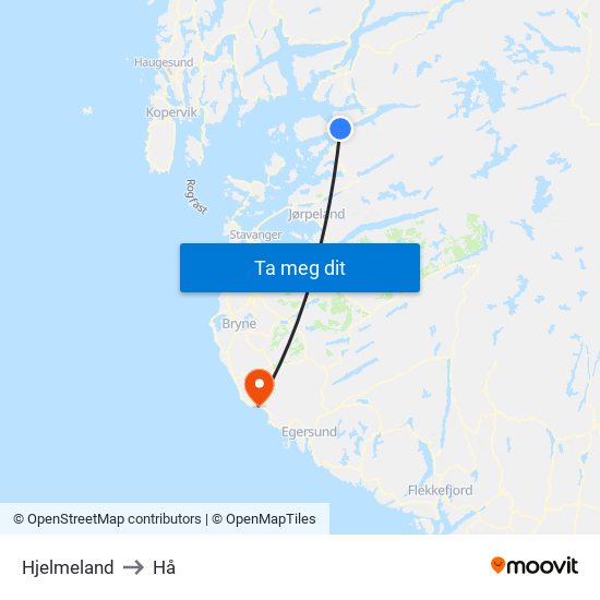 Hjelmeland to Hå map