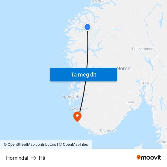 Hornindal to Hå map