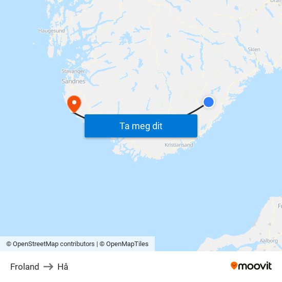 Froland to Hå map