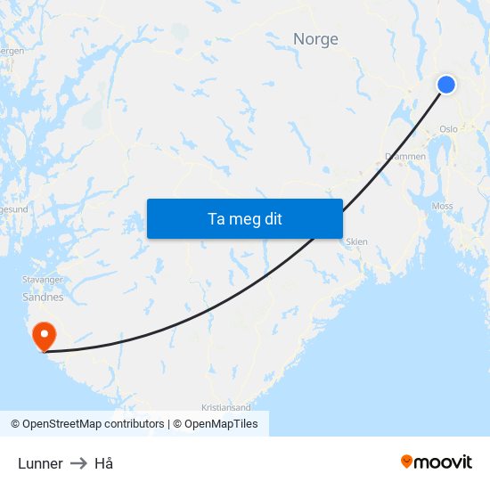 Lunner to Hå map