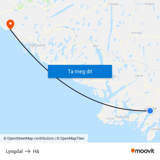 Lyngdal to Hå map