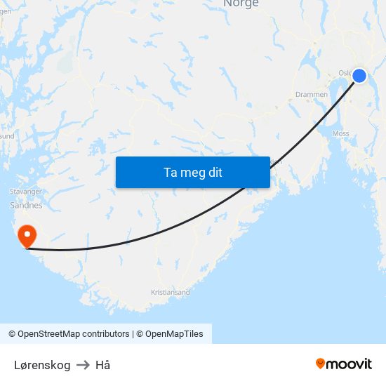 Lørenskog to Hå map