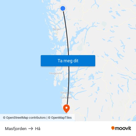 Masfjorden to Hå map