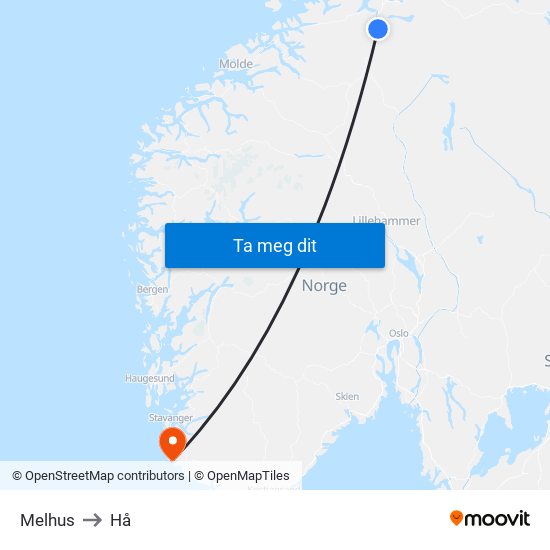 Melhus to Hå map
