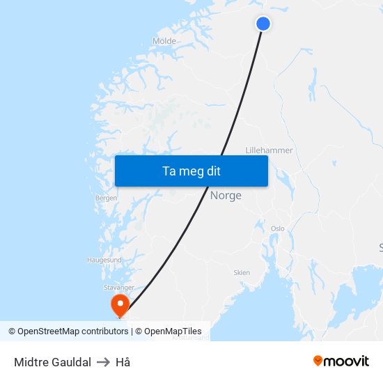 Midtre Gauldal to Hå map