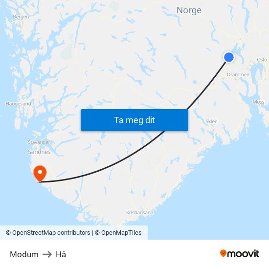 Modum to Hå map