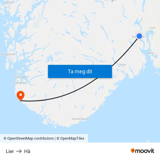 Lier to Hå map
