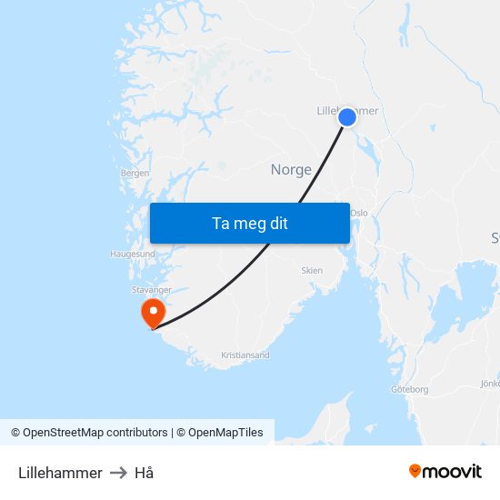 Lillehammer to Hå map