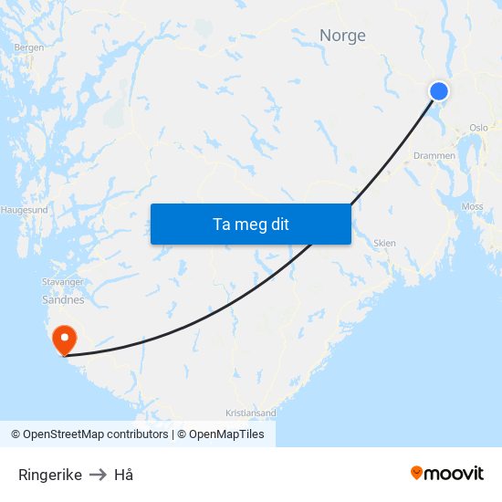 Ringerike to Hå map