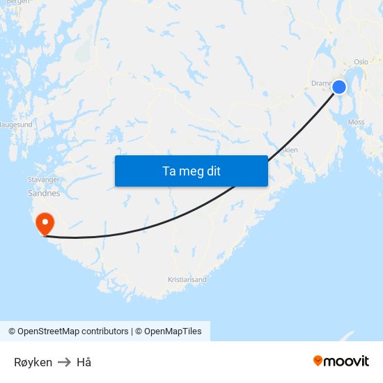 Røyken to Hå map