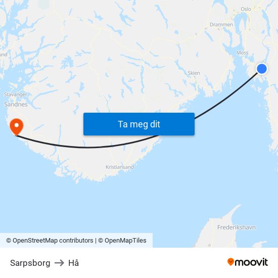 Sarpsborg to Hå map