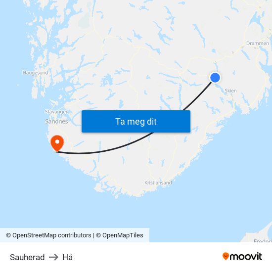 Sauherad to Hå map