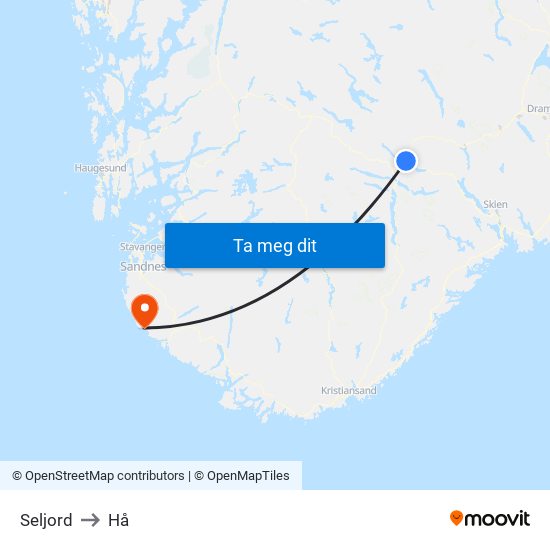 Seljord to Hå map
