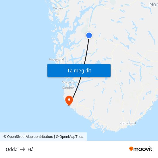 Odda to Hå map