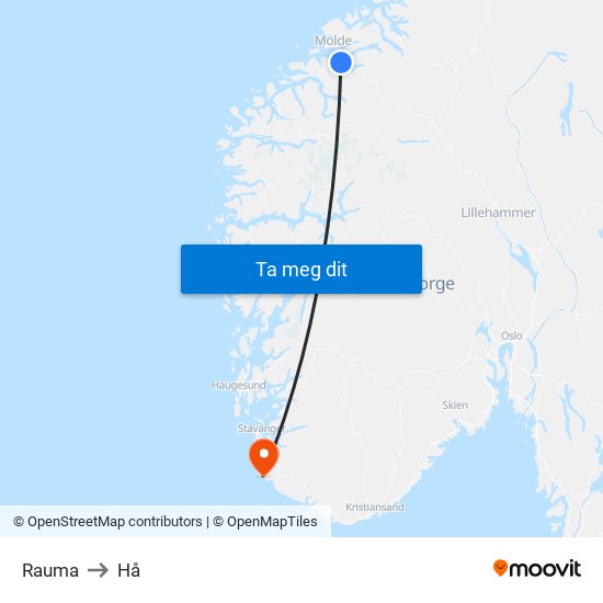 Rauma to Hå map