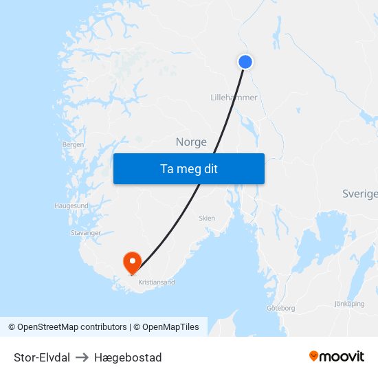 Stor-Elvdal to Hægebostad map