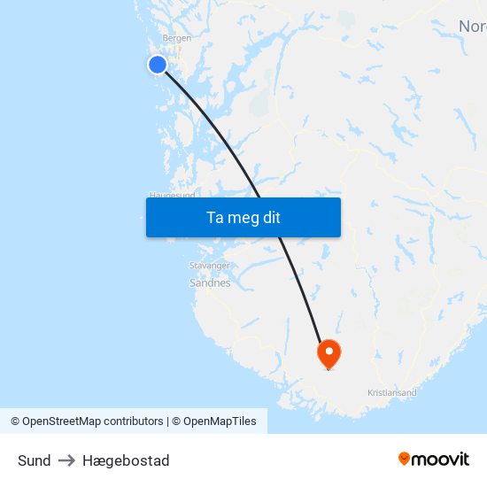 Sund to Hægebostad map